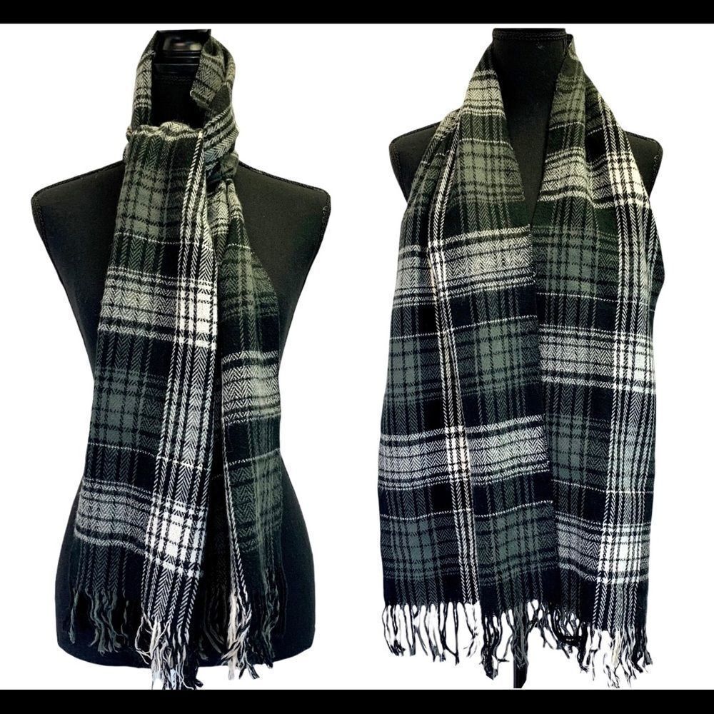 IMPRESS Gray Black Plaid Check Scarf 💥
